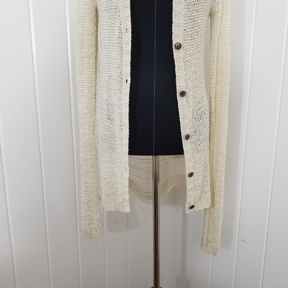 Daytrip Women's Size Small Ivory Open Weave Ladder Back Cardigan Mid Length - Picture 3 of 15